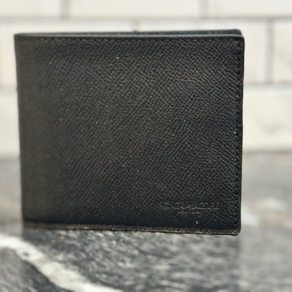 Coach Compact ID Wallet in Crossgrain Leather 59112 Black 3-in-1 Wallet F59112 - Picture 1 of 10